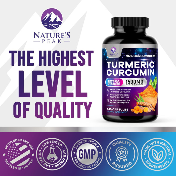 Turmeric Curcumin with BioPerine - 1500mg 95% Curcuminoids - 240 Capsules