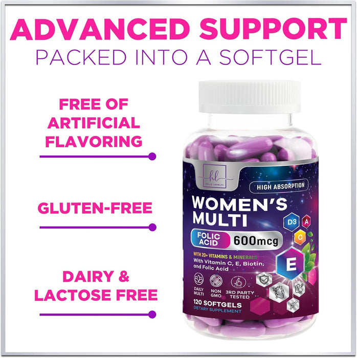 Multi Vitamins for Women - Daily Women's Multi for Energy & Immune Health Support with Vitamin A, B6, B12, C, D, Biotin, Folate, Iron & Zinc, Gluten Free, Womens Multivitamin