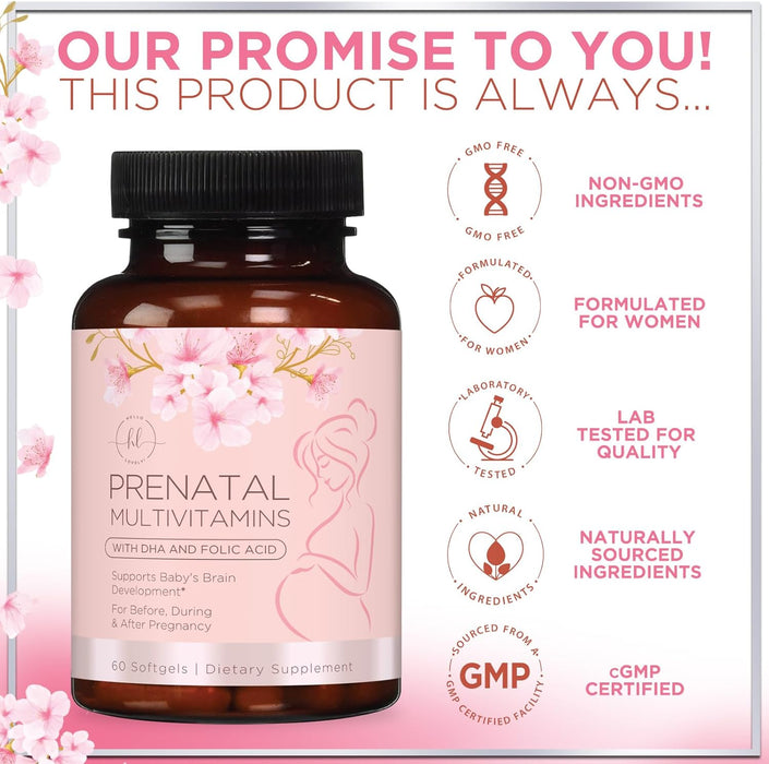Hello Lovely! Prenatal Multivitamin, Ultra Strength Pregnancy Vitamins for Women with Folic Acid, Iron, DHA, Vitamin C, E - Prenatal Mineral Supplement for Daily Nutritional Support