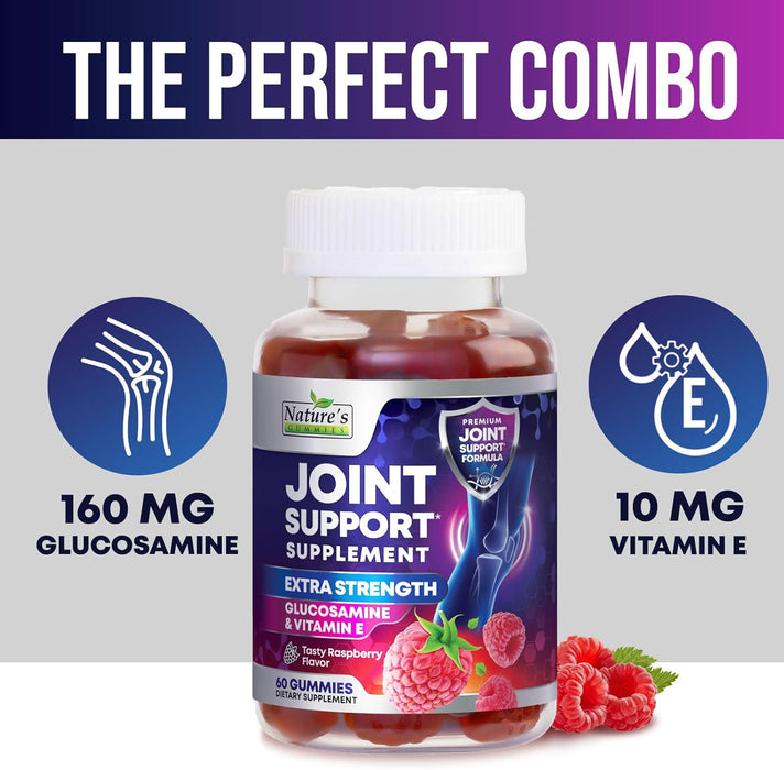 Joint Supplement Gummies - Extra Strength Glucosamine Joint Support Gummy - Nature's Joint Health & Flexibility for Back, Knees, Hands - Vitamin E for Immune Support for Women & Men