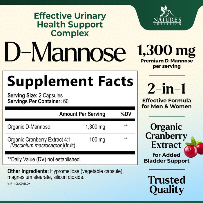 D-Mannose 1,350 mg with Cranberry & Hibiscus – 120 Capsules
