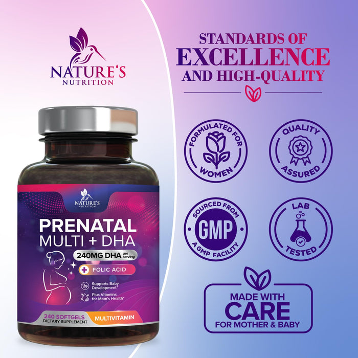 Prenatal Vitamins with Folic Acid & DHA – 240 Softgels