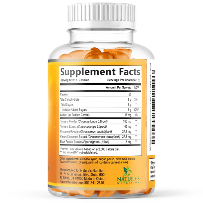 Turmeric Curcumin Gummies with Ginger & Cinnamon – 60 Gummies