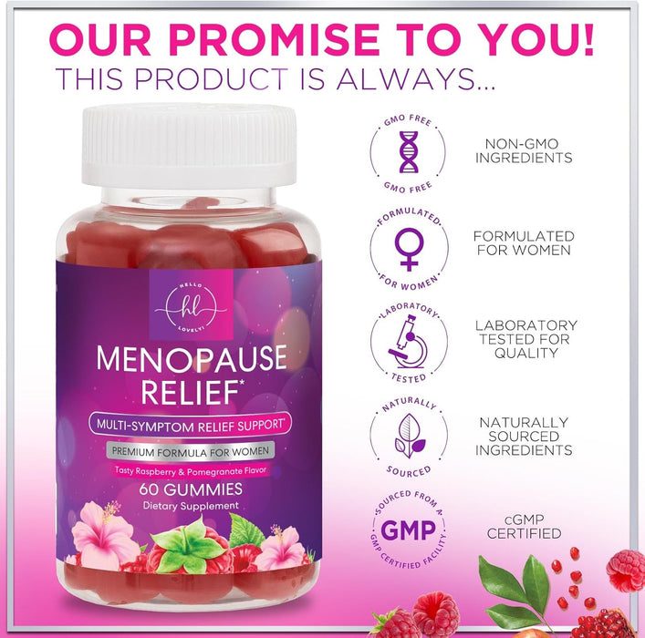 Menopause Relief Gummies - Multi Benefit Menopause Supplements for Women (30 Servings) Hormone Support for Night Sweats, Hot Flash Relief & More, Non-GMO & Gluten-Free Ingredients - 60 Gummies