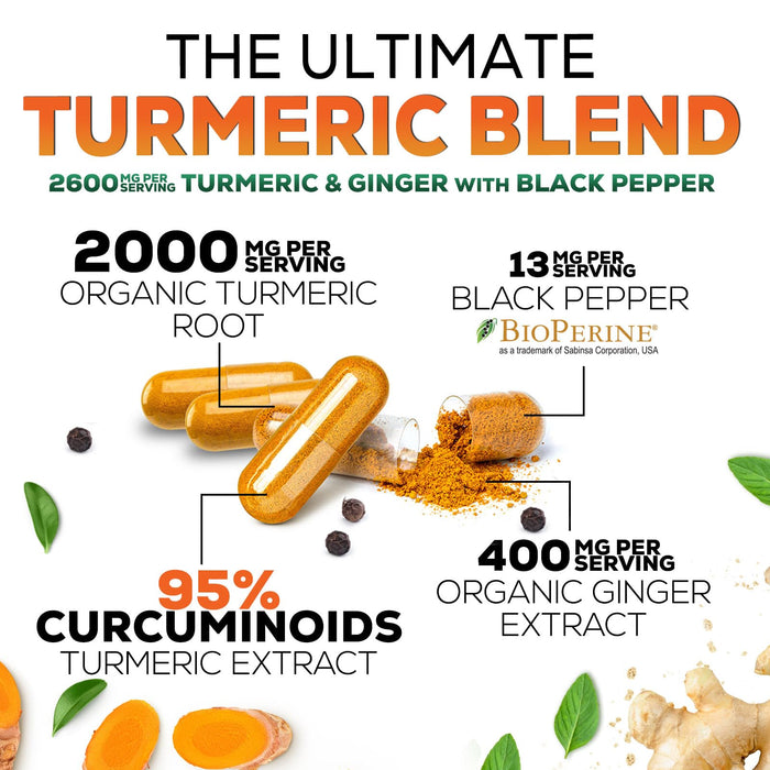 Turmeric Curcumin 2600mg with Organic Ginger & Turmeric – 120 Capsules