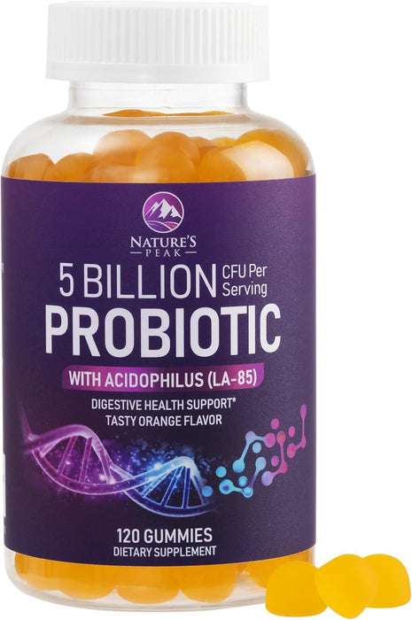 Nature’s Acidophilus Probiotics for Women & Men Gummies, 5 Billion CFU, 6 Strains, Daily Probiotic Supplement Gummy to Support Digestive Health, No Refrigeration Needed, Orange Flavor