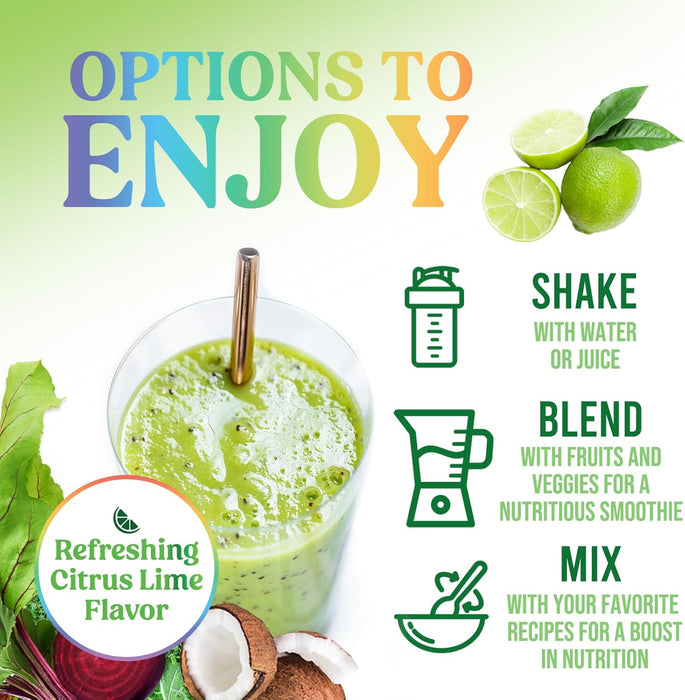 Greens Superfood Powder - Original Organic Super Greens Juice Powder - Packed with Probiotics, Wheat Grass, Enzymes, Spirulina, Chlorella for Digestive & Gut Health, Smoothie Drink Mix - 28 Servings