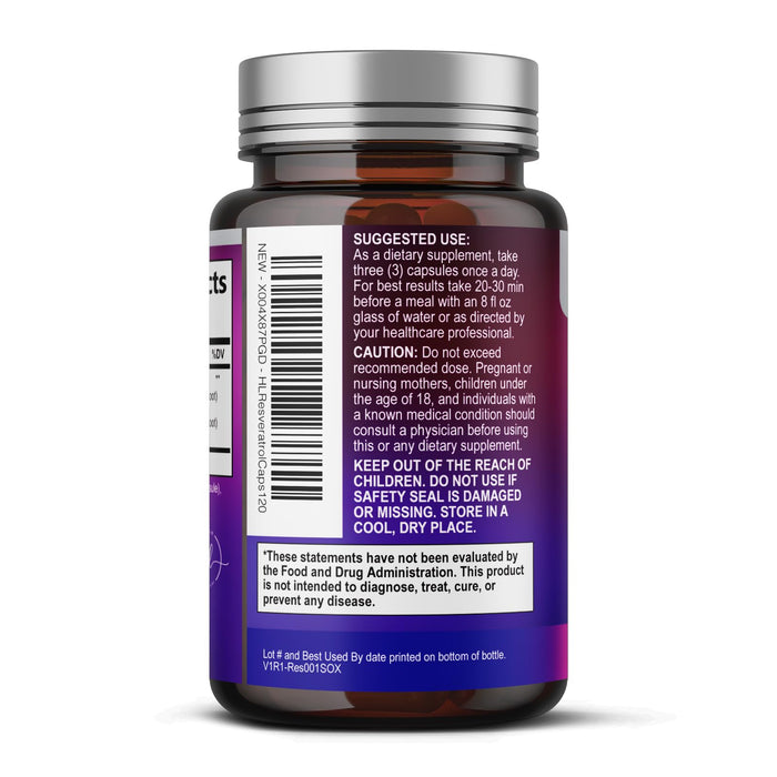 Resveratrol Supplement 1800mg - Trans-Resveratrol Antioxidant Complex - 120 Vegan Capsules