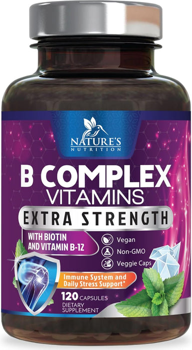 Vitamin B Complex with Vitamin C & Folic Acid - Dietary Supplement for Energy, Immune, & Brain Support - Nature's Super B Vitamin Complex for Women and Men, Made with Folate Capsules