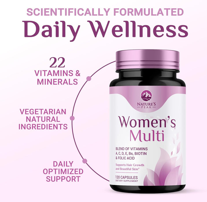 Multivitamin for Women - Complete Daily Womens Multivitamins with Calcium, Folate, Vitamin A, C, D, E & B Vitamins, Zinc and Iron - Multi Vitamins for Bone, Energy & Immune Support - 120 Capsules