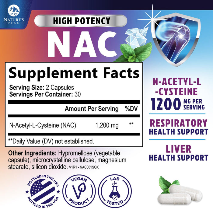 N-Acetyl Cysteine (NAC) 1200 mg – 60 Capsules