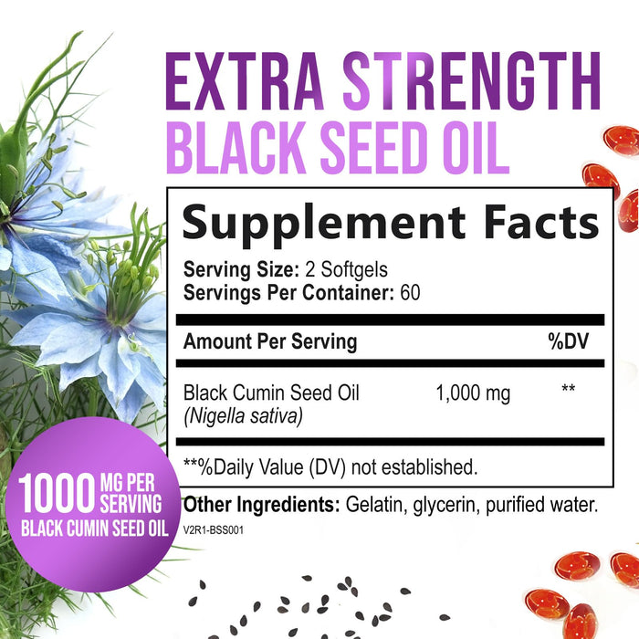 Black Seed Oil Capsules 1000mg with Thymoquinone – 120 Softgels