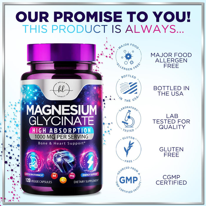 Magnesium Glycinate 1000mg | | Chelated to Support Bone – 120 Capsules