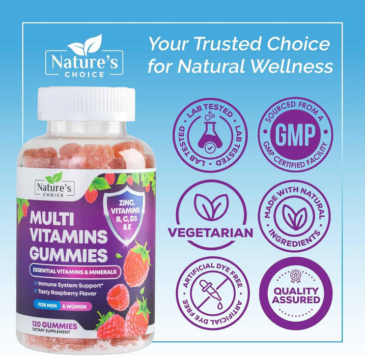Multivitamin Gummies - Nature's Daily Gummy Multivitamins for Adults, Women & Men with Vitamins A, C, E, B6, B12, and Minerals - Natural Multi Vitamin Supplement, Non-GMO, Berry Flavor - 120 Gummies