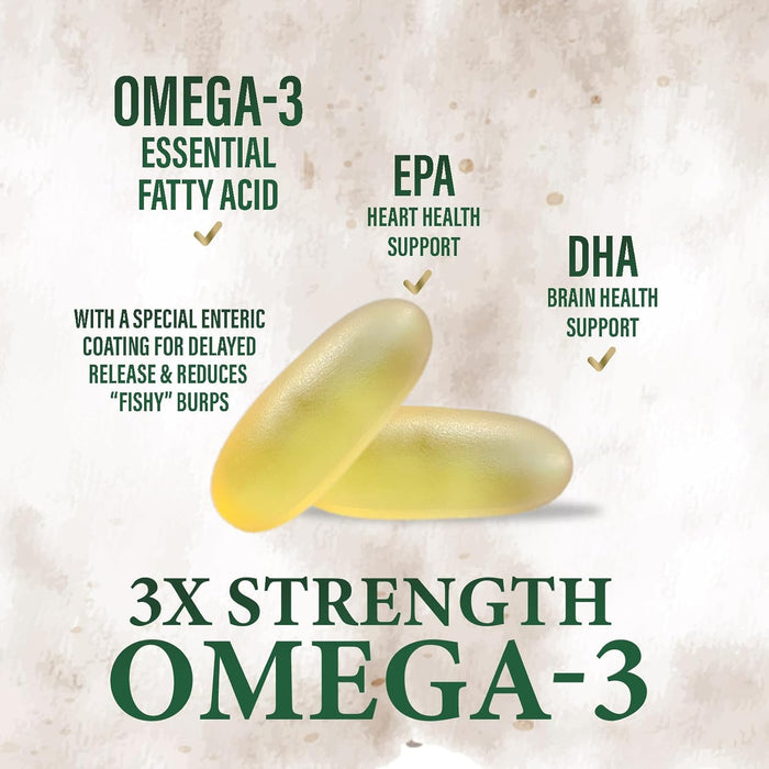 Omega 3 Fish Oil Pills 2400mg - Triple Strength Omega 3 Fish Oil Supplements - Best EPA & DHA Fatty Acids for Brain & Heart Health Support, Nature's Omega3 Supplement, 60 Day Supply - 120 Softgels