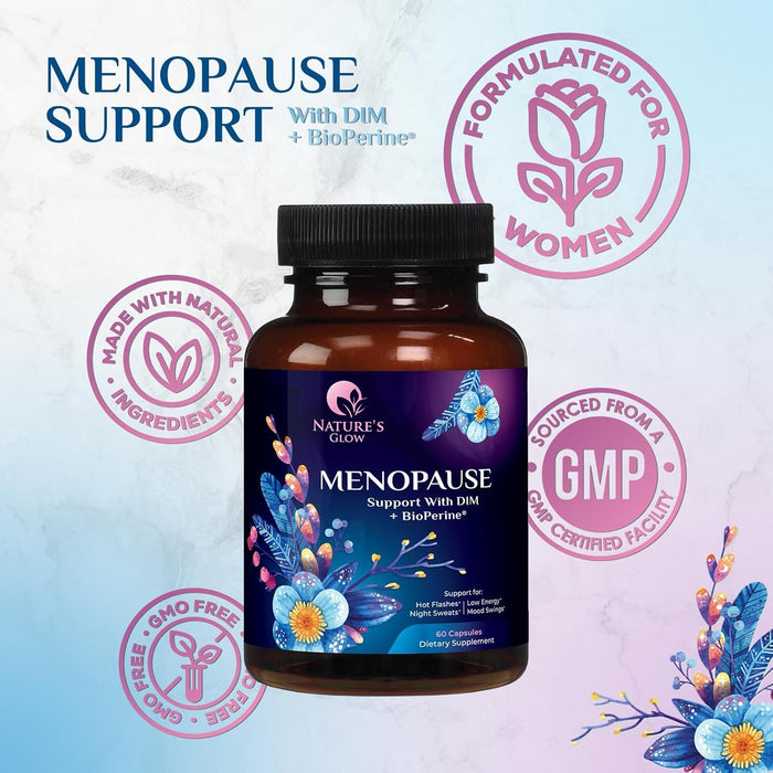 Nature's Glow Menopause Supplements for Women w/DIM - Menopause Relief Vitamins for Hormone Support, Hot Flashes, Night Sweats & Energy Support, Non-GMO Menopause Vitamins - 60 Capsules