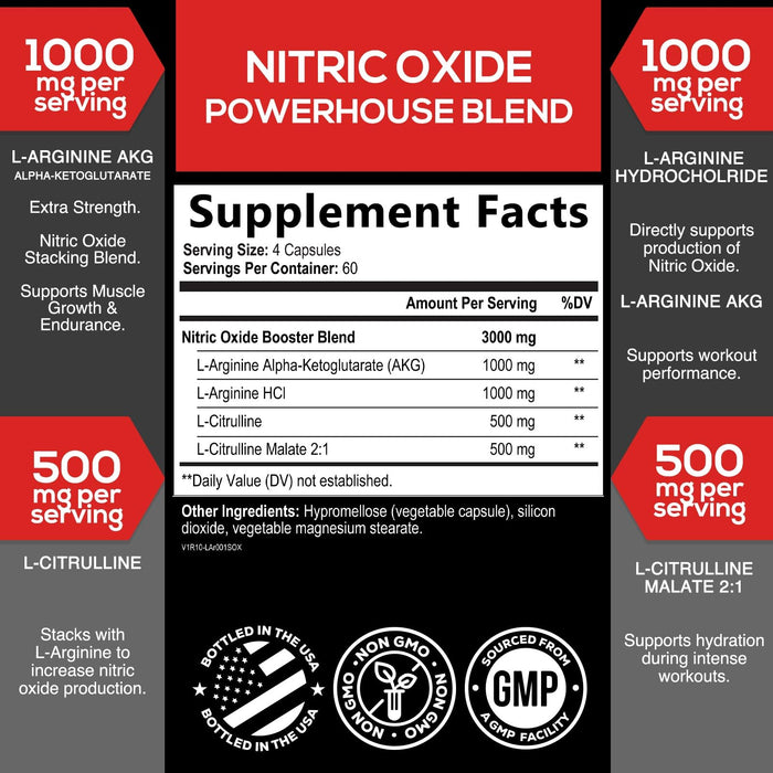 Nitric Oxide Formula with L-Arginine + Citrulline – 240 Capsules