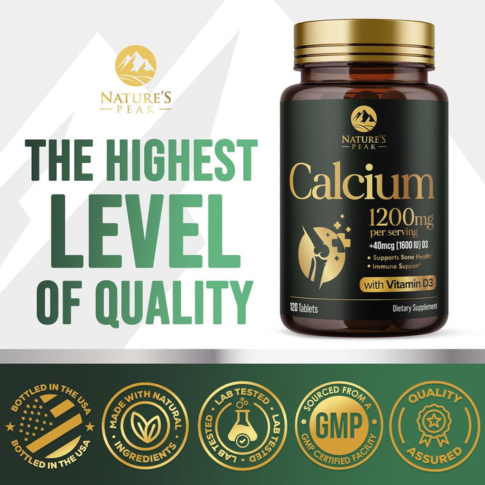 Nature's Calcium 1200 mg with Vitamin D3, Bone Health & Immune Support for Women & Men, Calcium Supplement Made with Extra Strength Vitamin D for Carbonate Absorption Dietary Supplement
