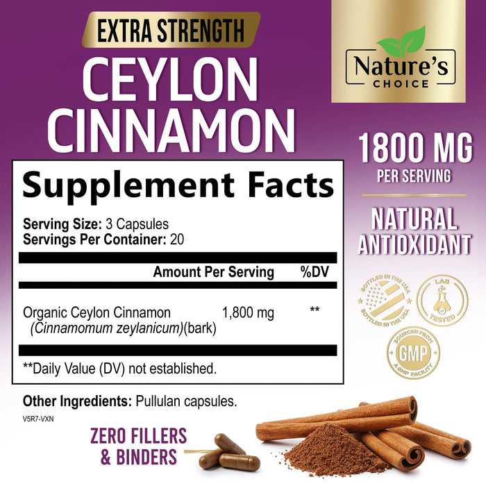 Ceylon Cinnamon Capsules 1800mg – 60 Capsules