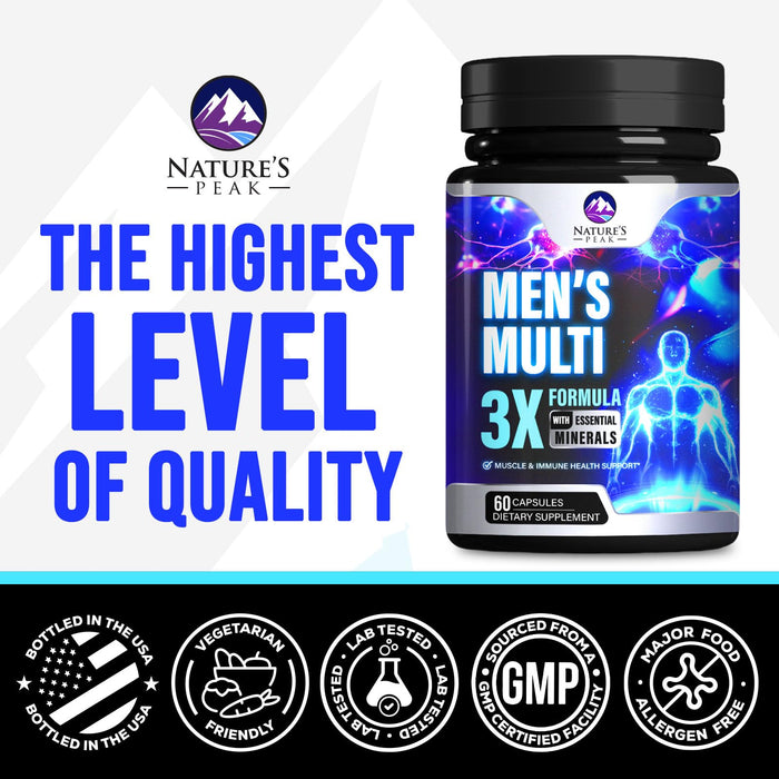 Men's Daily Multivitamin - Vitamins A, C, D, E, B12 + Zinc - 60 Capsules