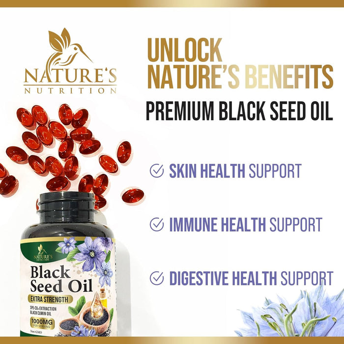 Black Seed Oil Softgels 1000mg - Premium Nigella Sativa Blackseed, Pure Natural Black Cumin Seed Oil & Antioxidant for Skin & Immune Support - Non GMO, Bottled in USA Supplement - 120 Softgels