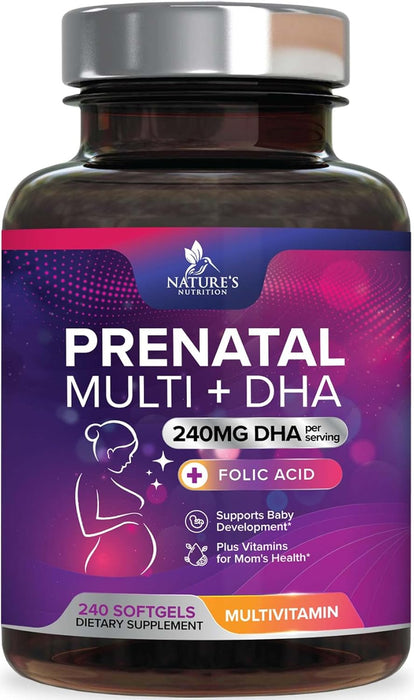 Women's Prenatal Multivitamin with Folic Acid & DHA, Prenatal Vitamins w/ Folate, Omega 3, Vitamins D3, B6, B12 & Iron, Pregnancy Support Prenatal Supplement, Non-GMO Gluten Free