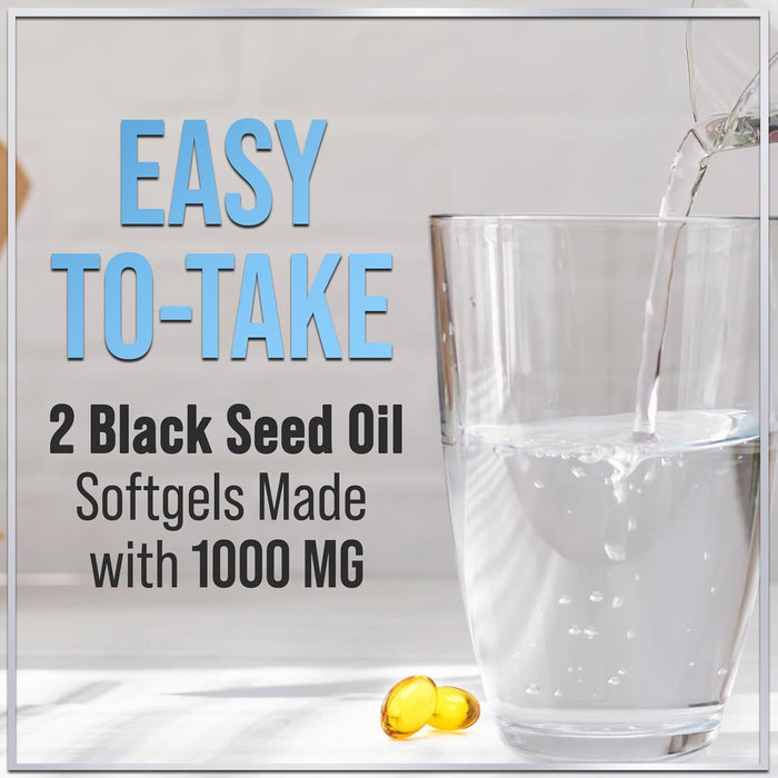 Premium Black Seed Oil Capsules - Extra Strength 1000mg - 100% Blackseed Oil for Immune Support & Skin Health (Non-GMO & Vegan) Pure Cold-Pressed Nigella Sativa Black Cumin Seed Oil