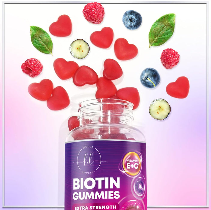 Hello Lovely! Hair Growth Vitamins Gummy with Biotin 5000 mcg Vitamin E & C, Hair Gummies for Keratin & Hair Growth Support, Hair, Skin & Nails Biotin Vitamin Supplement, Non-GMO
