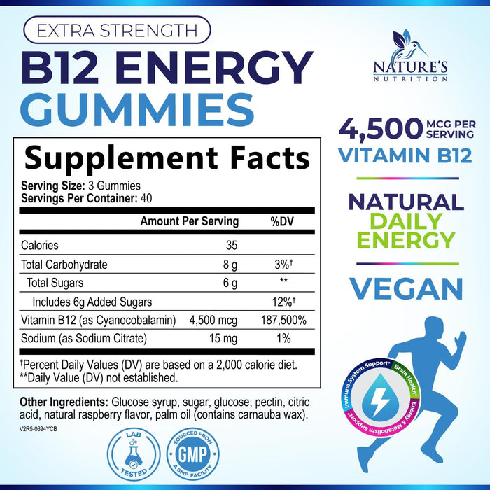 B-12 Vitamin Energy Gummies – 4500mcg – 120 Count