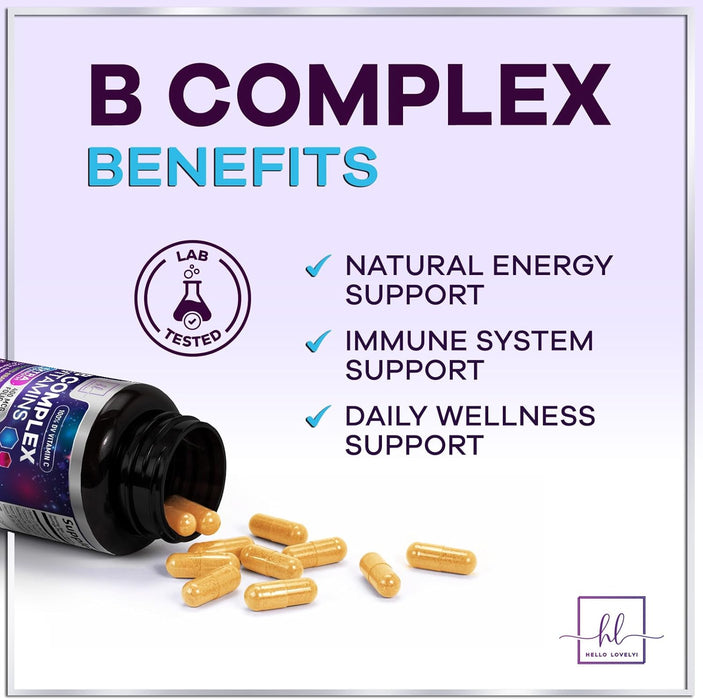 B Complex Vitamin Supplement 1000mcg - 3X Strength with Vitamin C & Folic Acid - Super B12 Complex Vitamins for Energy, Supports Hair Growth, Immune Support for Women & Men, USA Bottled, 120 Capsules