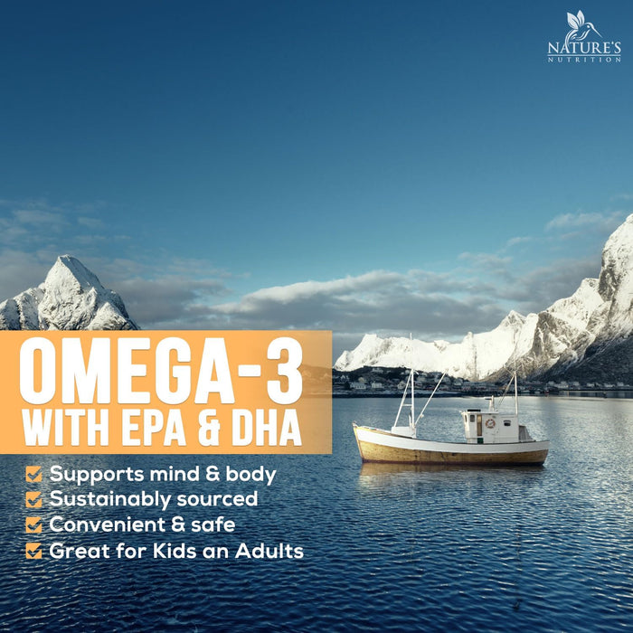 Omega 3 Fish Oil Supplement - Triple Strength Omega 3 Fish Oil Supplement with EPA & DHA - 1440 mg Omega-3 - Natural Support for Heart & Brain Health - Non-GMO, Lemon Flavor