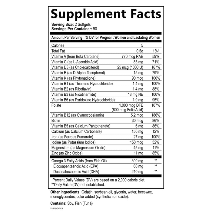 Prenatal Vitamins with Folic Acid & DHA – 180 Softgels
