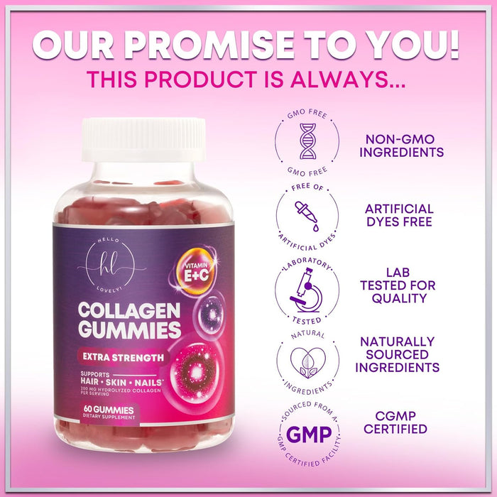 Collagen Peptides Gummies for Women & Men - Collagen Protein with Biotin, Extra Strength Hydrolyzed Collagen Peptides Gummy Supplement for Hair, Skin & Nails & Joint Support, Non-GMO