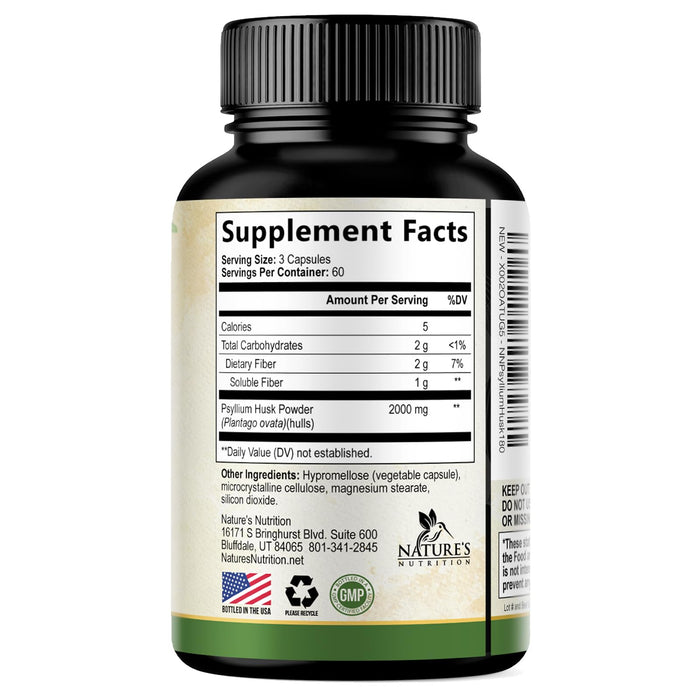 Psyllium Husk Fiber 1500mg – 180 Capsules