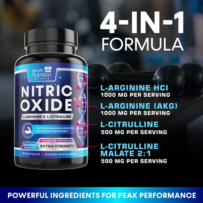 Nitric Oxide Formula with L-Arginine + Citrulline – 180 Capsules