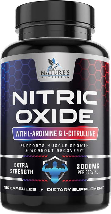 Nitric Oxide Booster Extra Strength 3000mg - L Arginine 3X Strength Nitric Oxide Supplements for Men and Women, Citrulline, Supports Muscle, Heart Health & Energy Supplement, Non-GMO - 120 Capsules