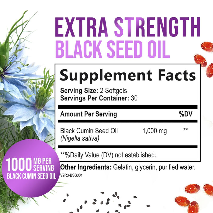 Black Seed Oil Capsules 1000mg with Thymoquinone – 60 Softgels