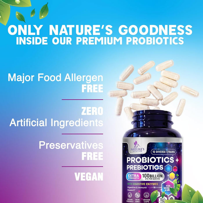 Probiotics for Women & Men 100 Billion CFU - 10 Strains with Lactobacillus, Digestive Gut Health Probiotics & Immune Support Supplement, Supports Occasional Constipation, Gas & Bloating - 120 Capsules