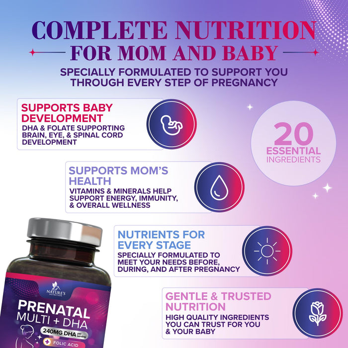 Prenatal Vitamins with Folic Acid & DHA – 180 Softgels