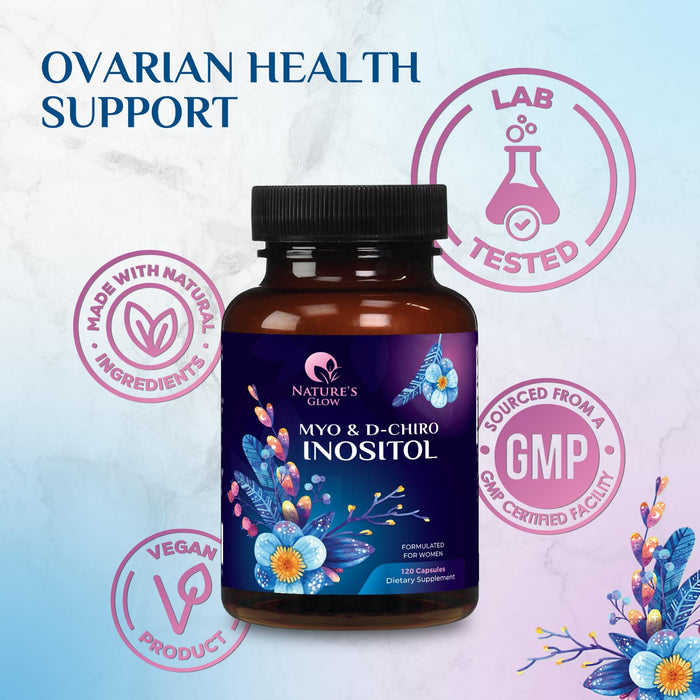 Myo-Inositol & D-Chiro Inositol 1025mg - 40:1 Ideal Ratio for Ovarian Support, Vegan Myo & D Chiro Supplement for Women's Natural Balance and Hormone Support, Vitamin B8, Non-GMO - 120 Capsules