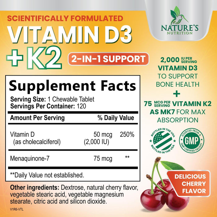 Vitamin D3 K2 2000 IU + with K2 (MK-7) 75 mcg – 120 Tablets
