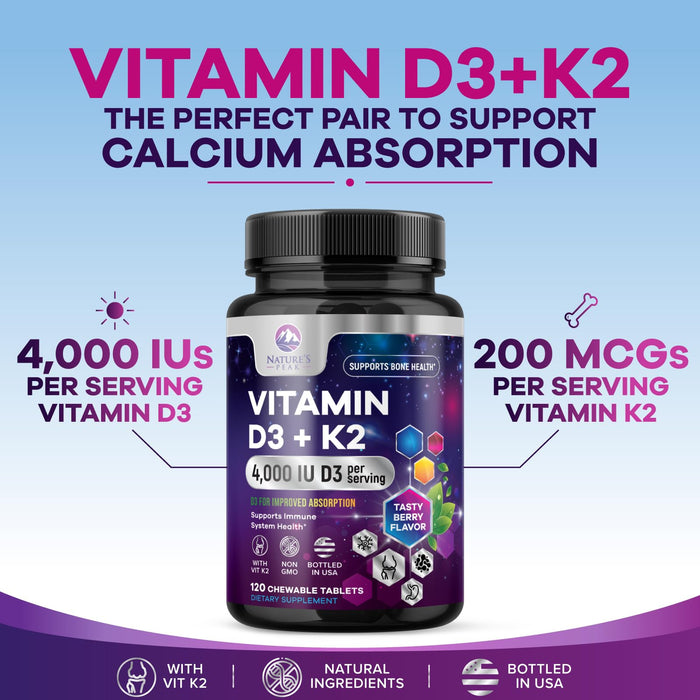Vitamin D3 K2 – 5000 IU – 120 Tablets