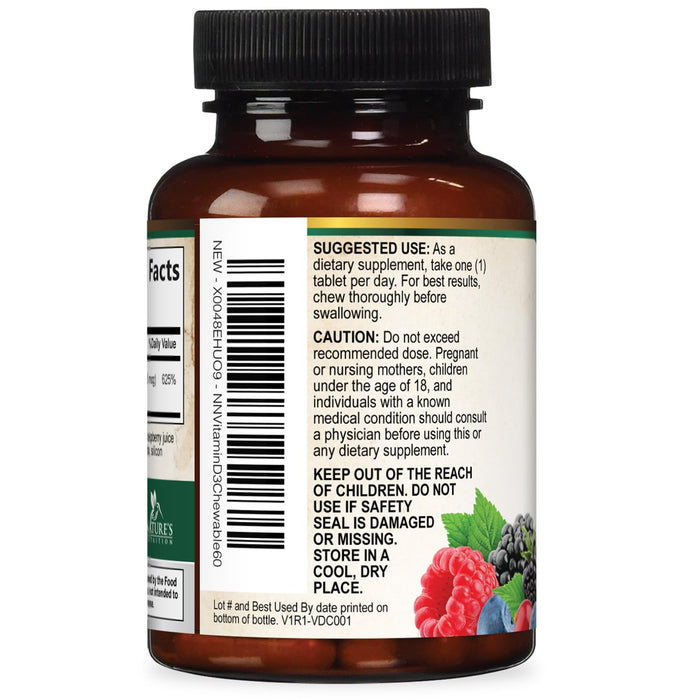 Vitamin D3 5000 IU (125 mcg) Nature's Vitamin D Chewable for – 60 Count Tablets
