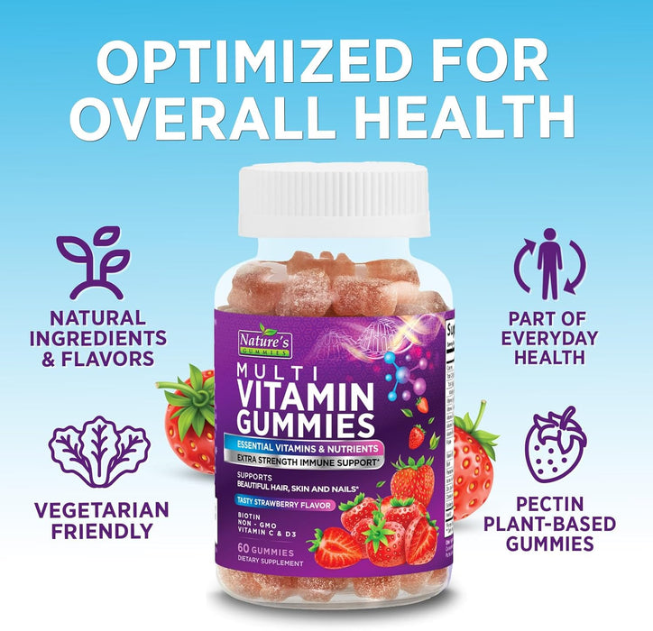 Adult Multivitamin Gummies Extra Strength - Daily Gummy Vitamin Supplement for Adults, Immune Support, Gummy with Vitamins A, C, D, E, B6, B12, Zinc and More for Women & Men, Berry Flavor - 60 Count