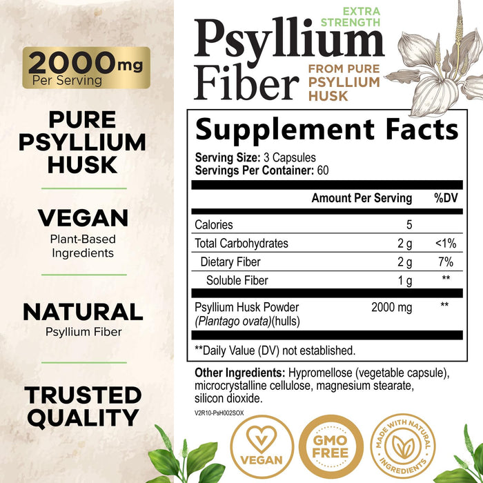 Psyllium Husk Fiber Capsules 1500mg – 180 Capsules