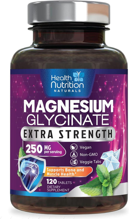 Magnesium Glycinate 425 mg with Calcium - Natural, High Absorption Magnesium Tablets Chelated for Muscle, Nerve, Bone & Heart Health Support - Non-GMO, Gluten Free, Vegan Supplement - 120 Tablets