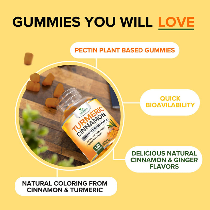 Turmeric Curcumin Gummies with Ginger & Cinnamon – 120 Gummies