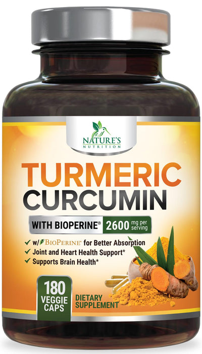 Turmeric Curcumin with BioPerine 95% Curcuminoids 2600mg with Black Pepper for Absorption – 180 Capsules