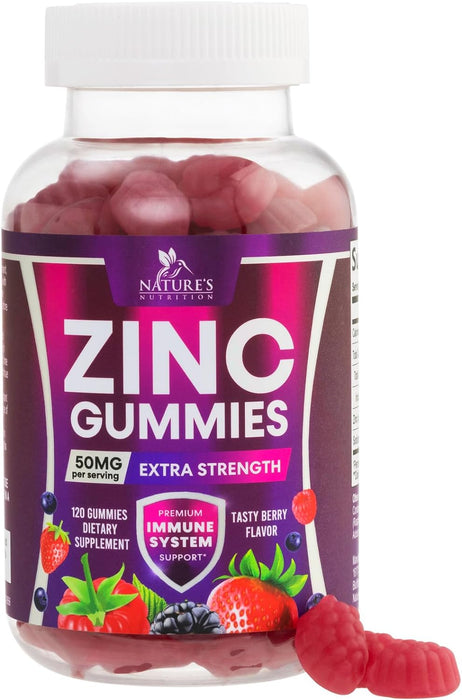 Zinc Gummies - 50mg - Extra Strength Immune Health Support Gummy & Antioxidant Supplement, Dietary Supplement Zinc Vitamin, Vegan, Non-GMO and Gluten Free Formula, Berry Flavor