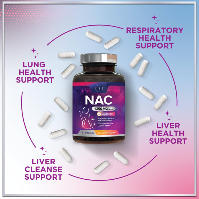 NAC Supplement â€“ N-Acetyl L-Cysteine 1200mg â€“ Supports Liver, Lung & Immune Health - Antioxidants for Respiratory Support & Fight Free Radicals â€“ High Absorption, Non-GMO, Gluten-Free â€“ 120 Capsules